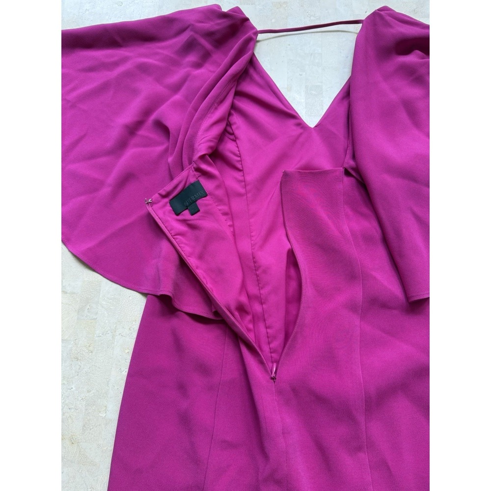 Intermix Muller Caplet Cocktail Cape Dress Magenta Flutter Sleeve Size Small - Picture 8 of 8